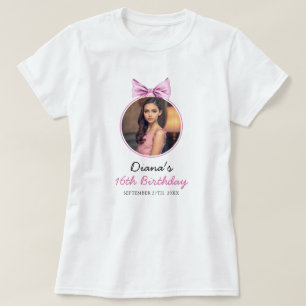 Elegant Pink Bow Coquette Photo Sweet 16 Birthday T-Shirt