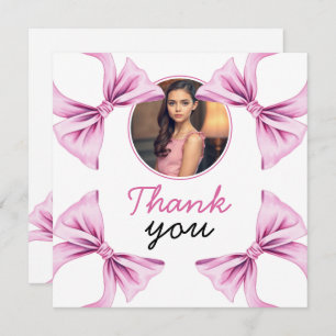 Elegant Pink Bow Coquette Photo Sweet 16 Birthday Thank You Card
