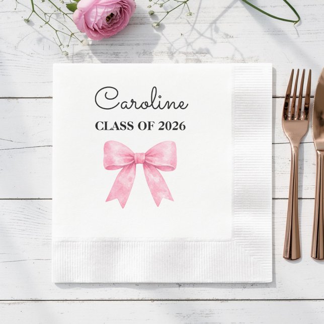 Elegant Pink Bow Custom Graduate Name Napkins (Creator Uploaded)