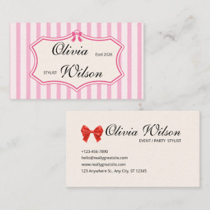 Elegant Pink Bow Event Stylist Business Card