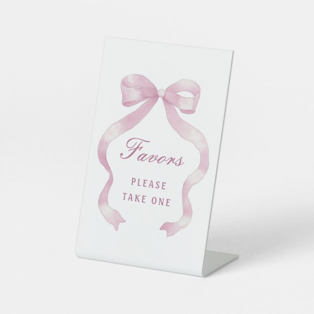 Elegant Pink Bow Favors Pedestal Sign (Front)