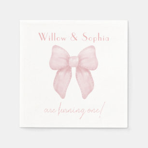 Elegant Pink Bow First Birthday Napkins