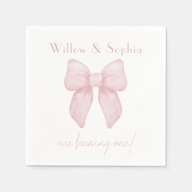 Elegant Pink Bow First Birthday Napkins (Front)