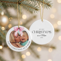 Elegant Pink Bow First Christmas as a Mom Photo