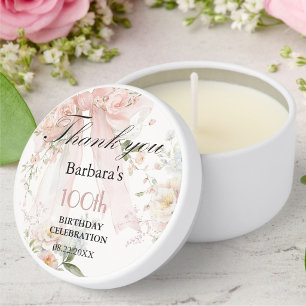 Elegant Pink Bow Floral 100th Birthday Mini Candle Favors