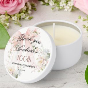 Elegant Pink Bow Floral 100th Birthday Mini Candle Favors
