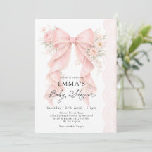 Elegant Pink Bow Floral Girl Baby Shower