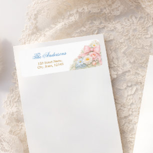 Elegant Pink Bow Floral Girl Baby Shower  Label