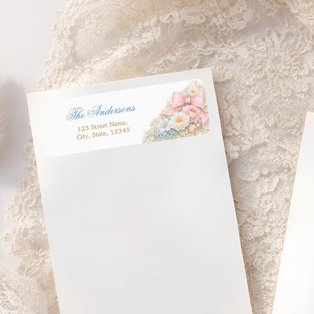 Elegant Pink Bow Floral Girl Baby Shower  Label (Creator Uploaded)