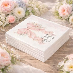 Elegant Pink Bow Floral Girl Baby Shower Napkins