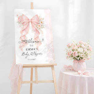 Elegant Pink Bow Floral Girl Baby Shower Welcome Foam Board