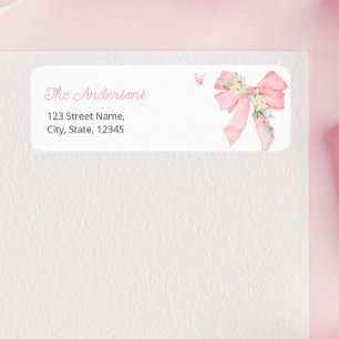 Elegant Pink Bow Floral Return Address Label