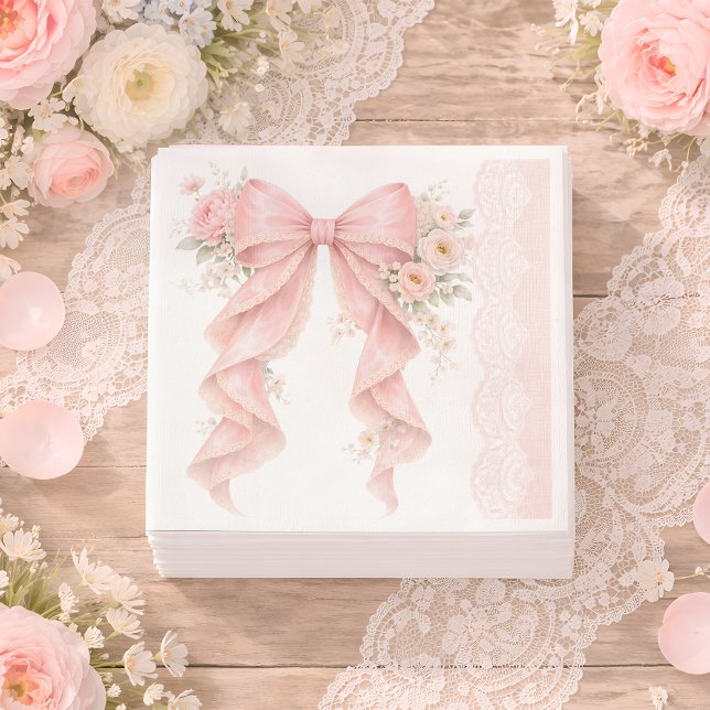Elegant Pink Bow Flower Girl Baby Shower Napkins (Creator Uploaded)