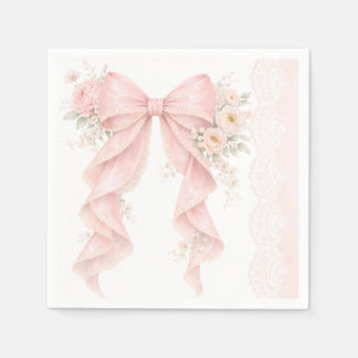 Elegant Pink Bow Flower Girl Baby Shower Napkins