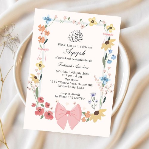 Elegant Pink Bow & Flowers Aqiqah Muslim
