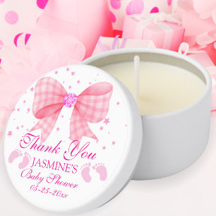 Elegant Pink Bow Footprint Girl Baby Shower Favor Mini Candle Favors