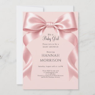 Elegant Pink Bow GirI Baby Shower Invitation
