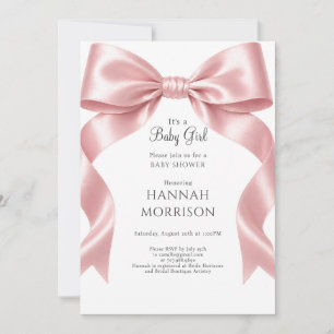 Elegant Pink Bow GirI Baby Shower Invitation
