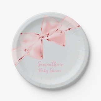Elegant Pink Bow Girl Baby Shower 17.8 cm Paper Plates