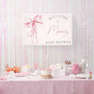 Elegant Pink Bow Girl Baby Shower Banner