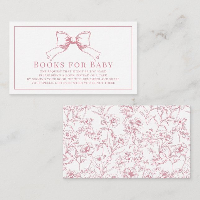 Elegant Pink Bow Girl Baby Shower Book Request Enclosure Card (Front/Back)