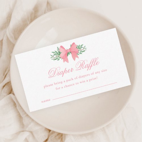 Elegant Pink Bow Girl Baby Shower Diaper Raffle Enclosure Card
