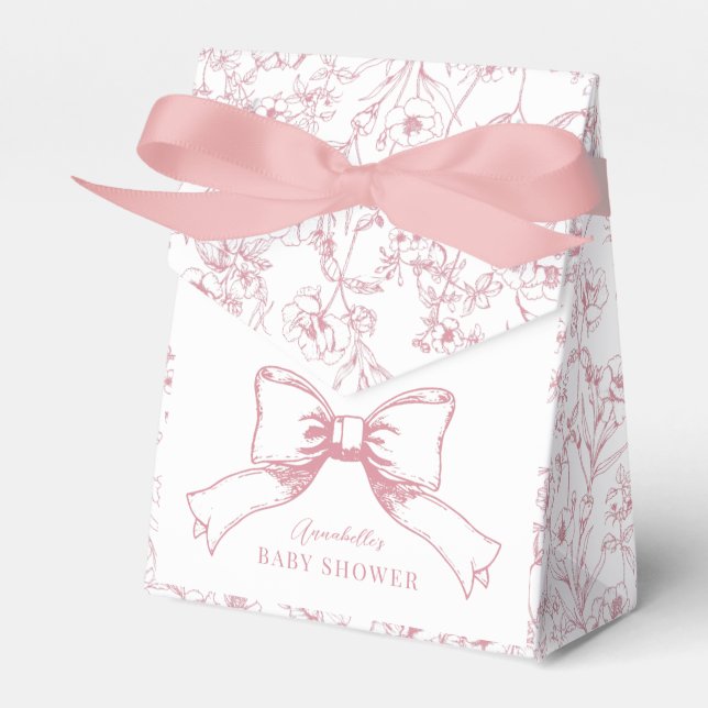 Elegant Pink Bow Girl Baby Shower Favor Boxes (Front Side)