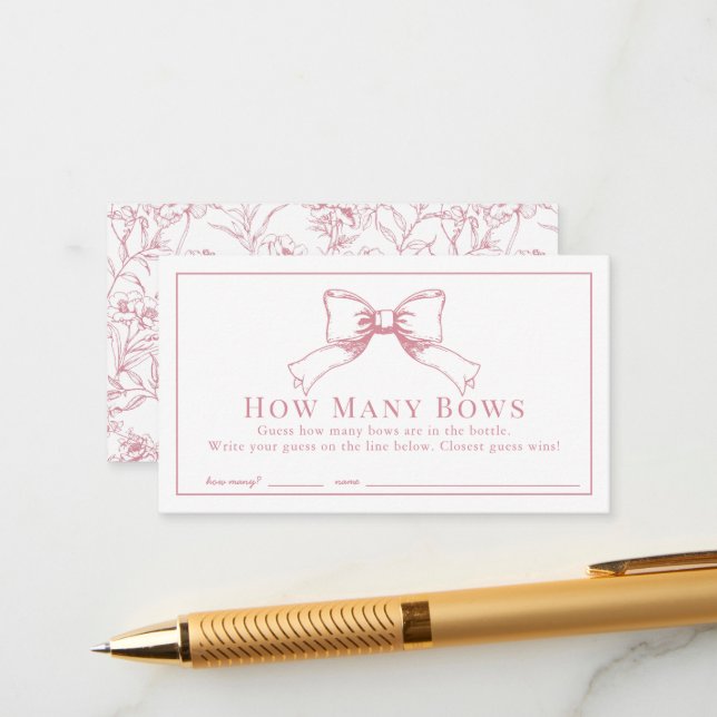 Elegant Pink Bow Girl Baby Shower How Many Bows Enclosure Card (Front/Back In Situ)