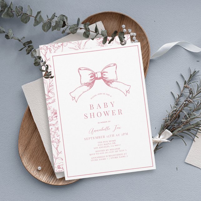 Elegant Pink Bow Girl Baby Shower Invitation (Creator Uploaded)