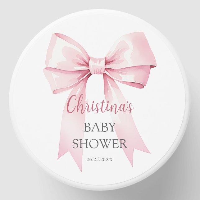 Elegant Pink Bow Girl Baby Shower Mini Candle Favors (Front)