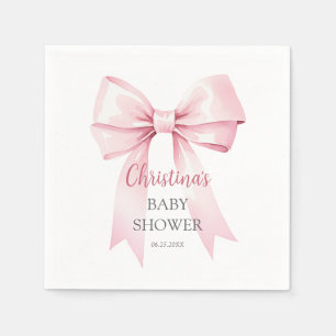 Elegant Pink Bow Girl Baby Shower Napkins