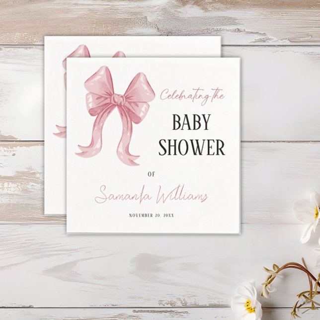 Elegant Pink Bow Girl Baby Shower Napkins (Creator Uploaded)