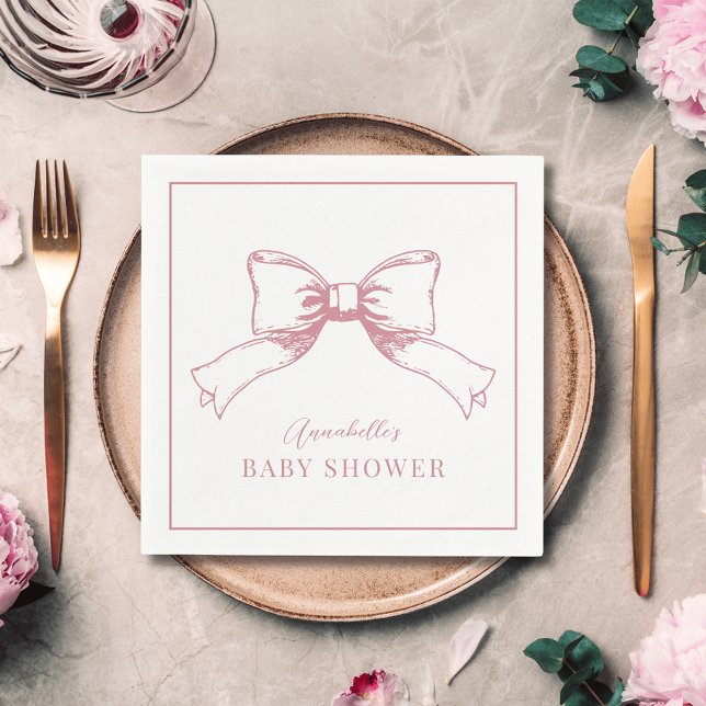 Elegant Pink Bow Girl Baby Shower Napkins (Creator Uploaded)