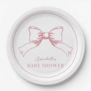 Elegant Pink Bow Girl Baby Shower Paper Plates