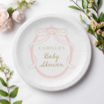 Elegant Pink Bow Girl Baby Shower Paper Plates<br><div class="desc">Our elegant minimal script pink baby shower invitations perfectly blend modern design with classic elegance,  making your special day even more memorable! You have the option to change the color of all text and artwork. Click the "Customize Further" button to edit. Matching items in our store Cava Party Design.</div>
