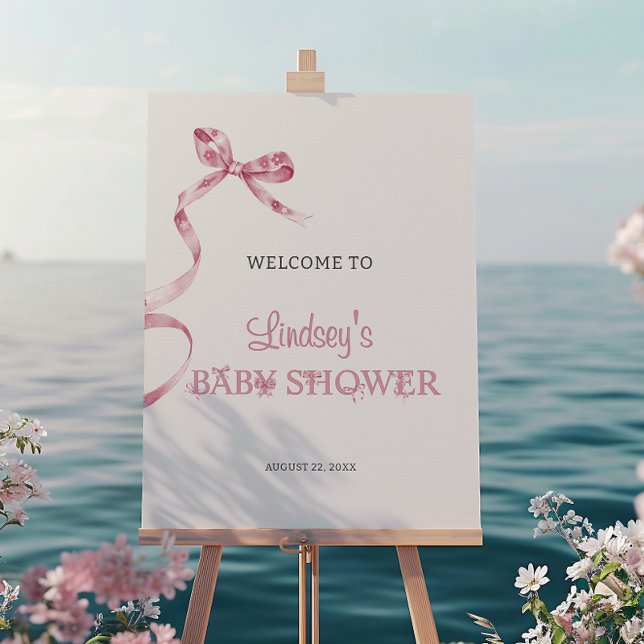 Elegant Pink Bow Girl Baby Shower Welcome Foam Board (Creator Uploaded)