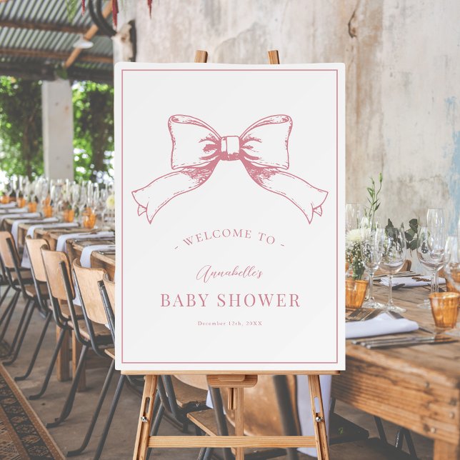 Elegant Pink Bow Girl Baby Shower Welcome Foam Board (Creator Uploaded)