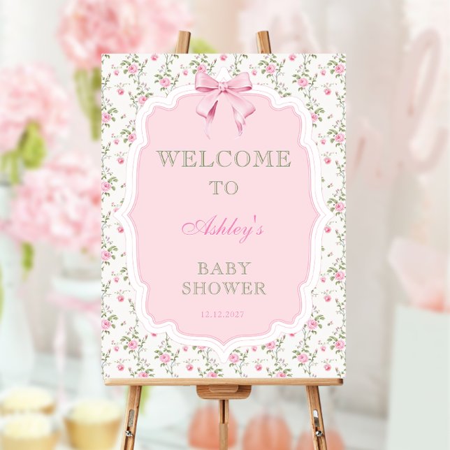 Elegant Pink Bow Girl Baby Shower Welcome Foam Board (Creator Uploaded)