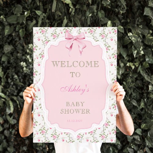 Elegant Pink Bow Girl Baby Shower Welcome Poster