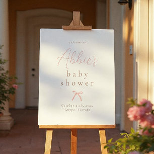 Elegant Pink Bow Girl Baby Shower Welcome Sign
