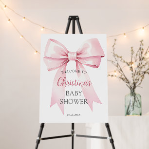 Elegant Pink Bow Girl Baby Shower Welcome Sign