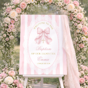Elegant Pink Bow Girl Baptism Welcome Foam Board