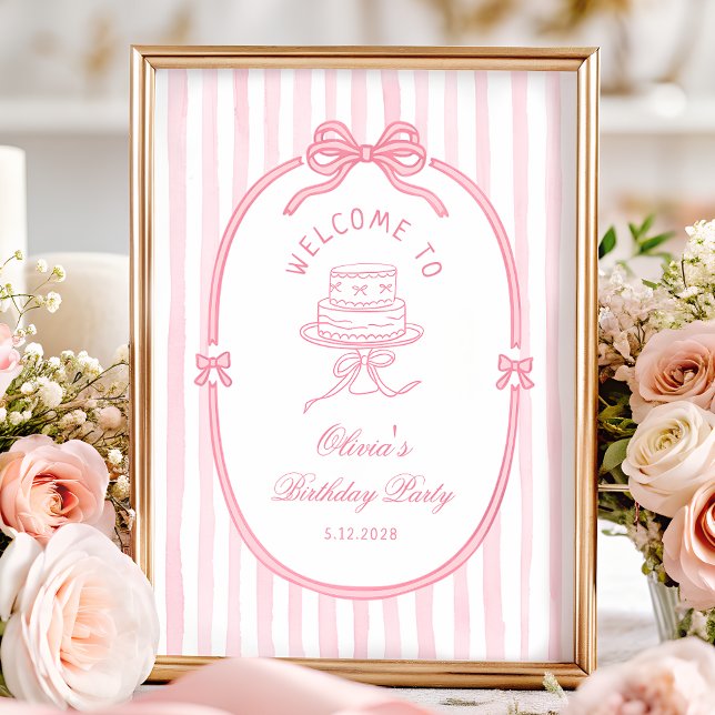 Elegant Pink Bow Girl Birthday Welcome Poster (Creator Uploaded)