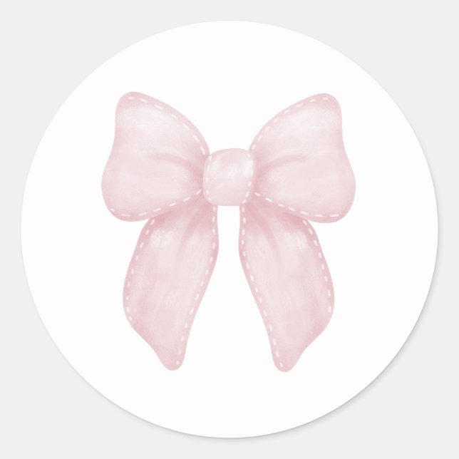 Elegant Pink Bow Girl First Birthday Classic Round Sticker (Front)
