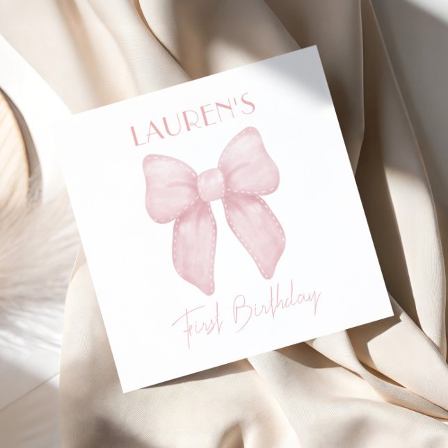 Elegant Pink Bow Girl First Birthday Napkins (Creator Uploaded)