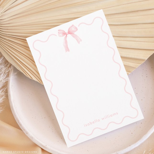 Elegant Pink Bow Girl Personalized Note Card (The front of the card is shown at a 3.5 x 5 inch size. Choose size, paper, + corner style.
)