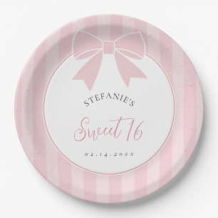 Elegant Pink Bow Girl Sweet 16 Birthday Party Paper Plates