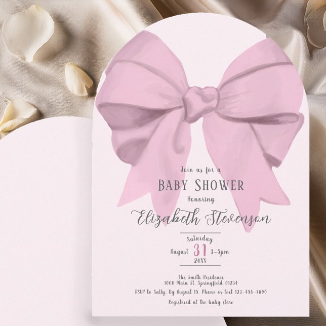 Elegant Pink Bow Girly Baby Shower Arch Invitation (Creator Uploaded)