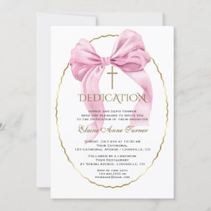 Elegant Pink Bow Gold Girl Dedication Invitation