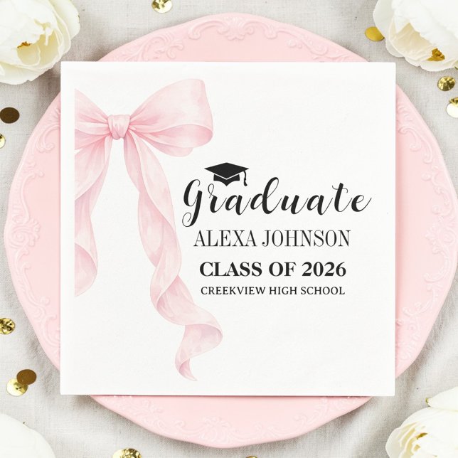 Elegant Pink Bow Graduation Cap Graduate Napkins (Creator Uploaded)